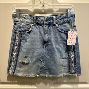 NWT Womens Free People We The Free Embellished Distressed Denim Mini Skirt Sz 2